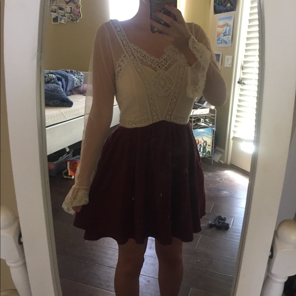 maroon and cream gorgeous free people dress